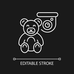 Kids safety with surveillance white linear icon for dark theme. Alerting about suspicious activity. Thin line customizable illustration. Isolated vector contour symbol for night mode. Editable stroke