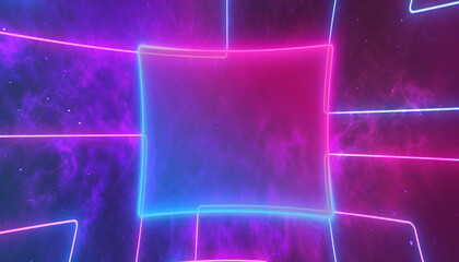 neon blue pink foggy nebula futuristic ultraviolet energy curvy glowing lines laser tunnel Sci-Fi black high resolution background with space for text or logo