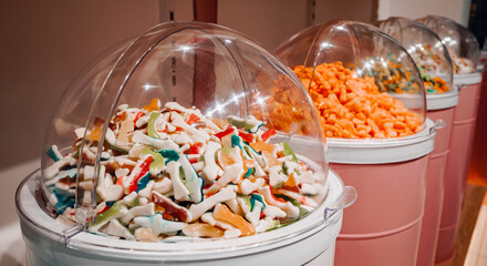 Various jelly candies in candy shop