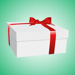 Realistic white gift box with a red bow. Vector isolated image.