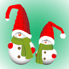 Snowman with hat and scarf isolated on white background. Vector illustration