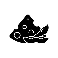 Soy cheese black glyph icon. Natural cheese types. Healthy product made from soybeans. Organic meals ingredients. Vegeterian lifestyle. Silhouette symbol on white space. Vector isolated illustration
