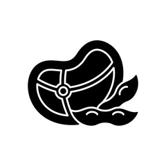 Soy meat black glyph icon. Natural vegetable protein. Vegeterian meat types. Healthy products without fats. Tasty meal preparation. Silhouette symbol on white space. Vector isolated illustration