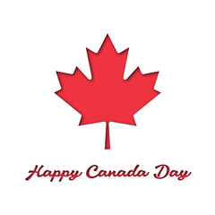 Happy Canada Day, card with red maple leaf, papper  cutout effect 