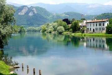Fototapeta premium Panorama of the Adda River and its banks