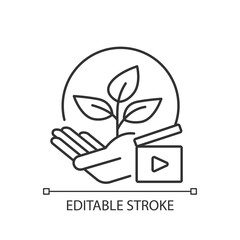Environmental awareness videos linear icon. Shooting footage for green activism campaign. Thin line customizable illustration. Contour symbol. Vector isolated outline drawing. Editable stroke