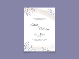 Wedding stationery set. One page invitation card. 