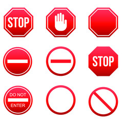 Traffic stop icon design. Set of traffic stop sign icon in trendy flat style design. Vector illustration