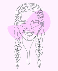 Woman portrait in line art style. Vector