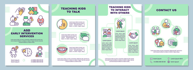 ASD early intervention services brochure template. Teaching to talk. Flyer, booklet, leaflet print, cover design with linear icons. Vector layouts for presentation, annual reports, advertisement pages