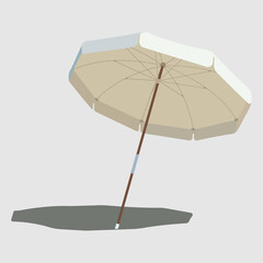 Vector illustration. Beach beige umbrella with a shadow under it. The symbol of the holiday by the sea.