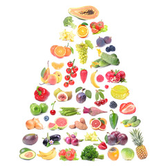  Fruits and vegetables on a white background