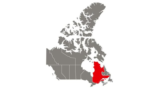Quebec province blinking red highlighted in map of Canada