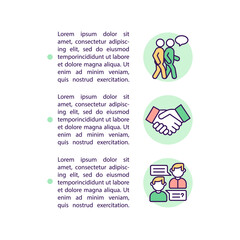 Teaching kids to interact concept line icons with text. PPT page vector template with copy space. Brochure, magazine, newsletter design element. Autism services linear illustrations on white