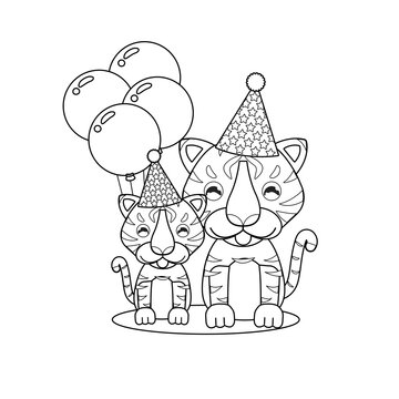 Coloring book for children, cute Tiger cartoon.