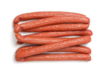 Stack of smoked sausages isolated