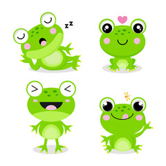 Set of  little frogs in cartoon style.