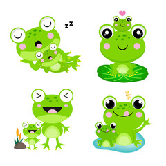 Obraz premium Mother and Baby Frog cartoon for kids.