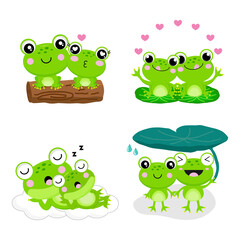 Obraz premium Set of Cute couple frogs in love.