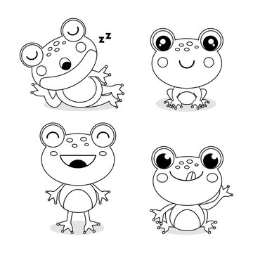 Set of  little frogs in cartoon style.