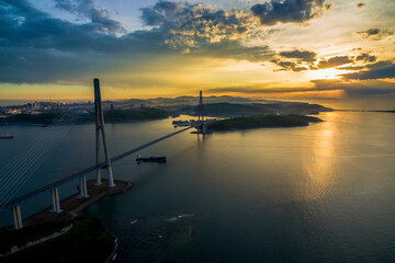 View from above. Russian bridge across the Eastern Bosphorus Strait against the background of a...