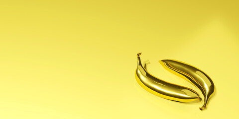 3 D rendering illustration of golden bananas on gold stage