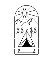 beach and surfer car design in mono line art, patch badge design, emblem design, T-Shirt Design