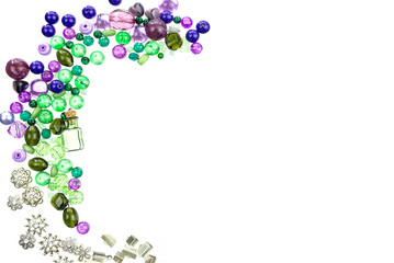 Jewellery suppliers, beads and jewellery findings of different kinds isolated on a white background.