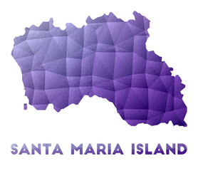 Map of Santa Maria Island. Low poly illustration of the island. Purple geometric design. Polygonal vector illustration.