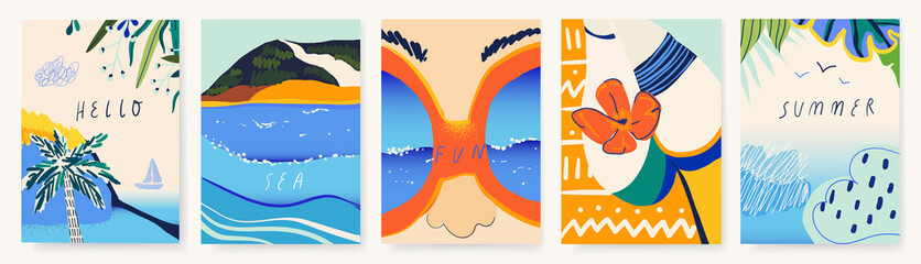 Trendy colorful summer vector illustrations. Modern hand drawn templates for your design. - obrazy, fototapety, plakaty