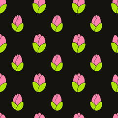 Seamless summer pattern with flowers, tulips and berries. Ideal for textiles and wallpapers.