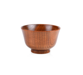 Wooden bowl isolated on white background.