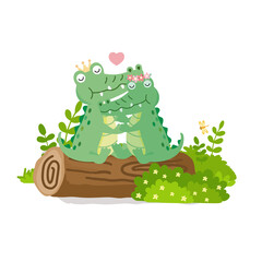 Cute Couple Crocodile in love.