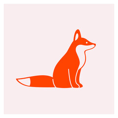 Cute silhouette of fox - cartoon animal character. Vector illustration in flat style isolated on background.