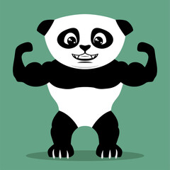 Illustration of a strong panda bear on a green background.