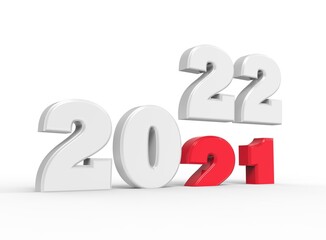Happy New Year 2022 - 3D illustration of white and red color 