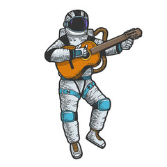 Astronaut in spacesuit play guitar sketch raster