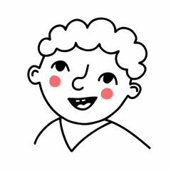 Hand drawn doodle laughing boy's face. Vector line illustration.