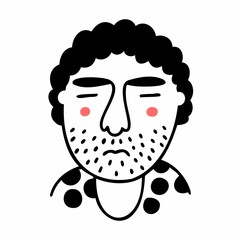 Hand drawn doodle sleeping man's face. Vector line illustration.