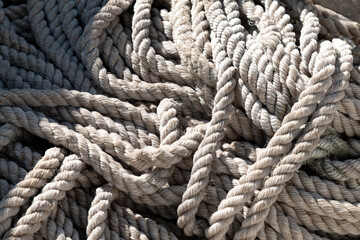 Closeup of a old frayed boat rope. 