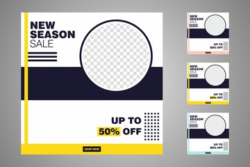 New set of editable minimal banner templates. Suitable for social media posts and web or internet ads. Vector illustration with photo college.