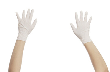 white medical gloves isolated on white background. Gestures.