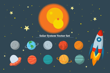 solar system icon vector set, orbit sun moon space set, vector galaxy set