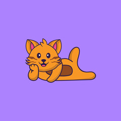 Cute cat lying down. Animal cartoon concept isolated. Can used for t-shirt, greeting card, invitation card or mascot. Flat Cartoon Style
