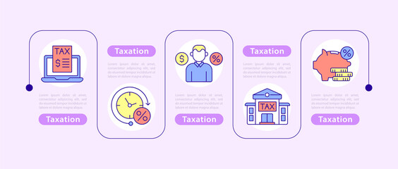 Taxation design elements. Vector infographic template with icons. Data visualization with five steps. Process timeline chart.