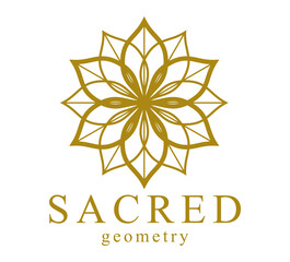 Flower of Life ancient symbol beautiful elegant vector logo or emblem isolated over white background, sacred geometry design element, esoteric sign.