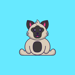 Cute cat is sitting. Animal cartoon concept isolated. Can used for t-shirt, greeting card, invitation card or mascot. Flat Cartoon Style