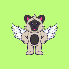 Cute cat using wings. Animal cartoon concept isolated. Can used for t-shirt, greeting card, invitation card or mascot. Flat Cartoon Style
