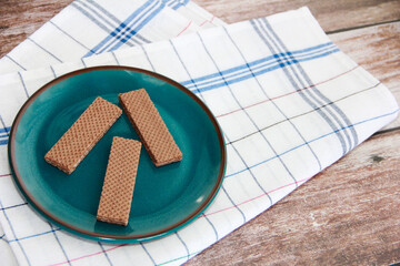 sweet crunchy chocolate waffles on a plate