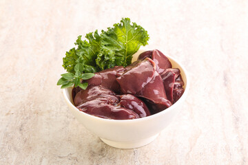 Raw chicken liver in the bowl